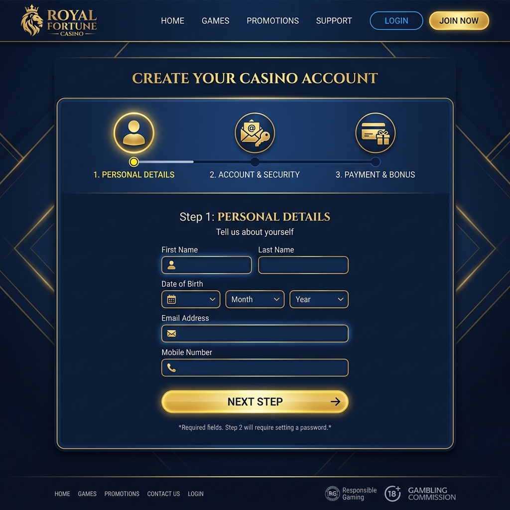 Interface de cadastro seguro nos tipos de jogos