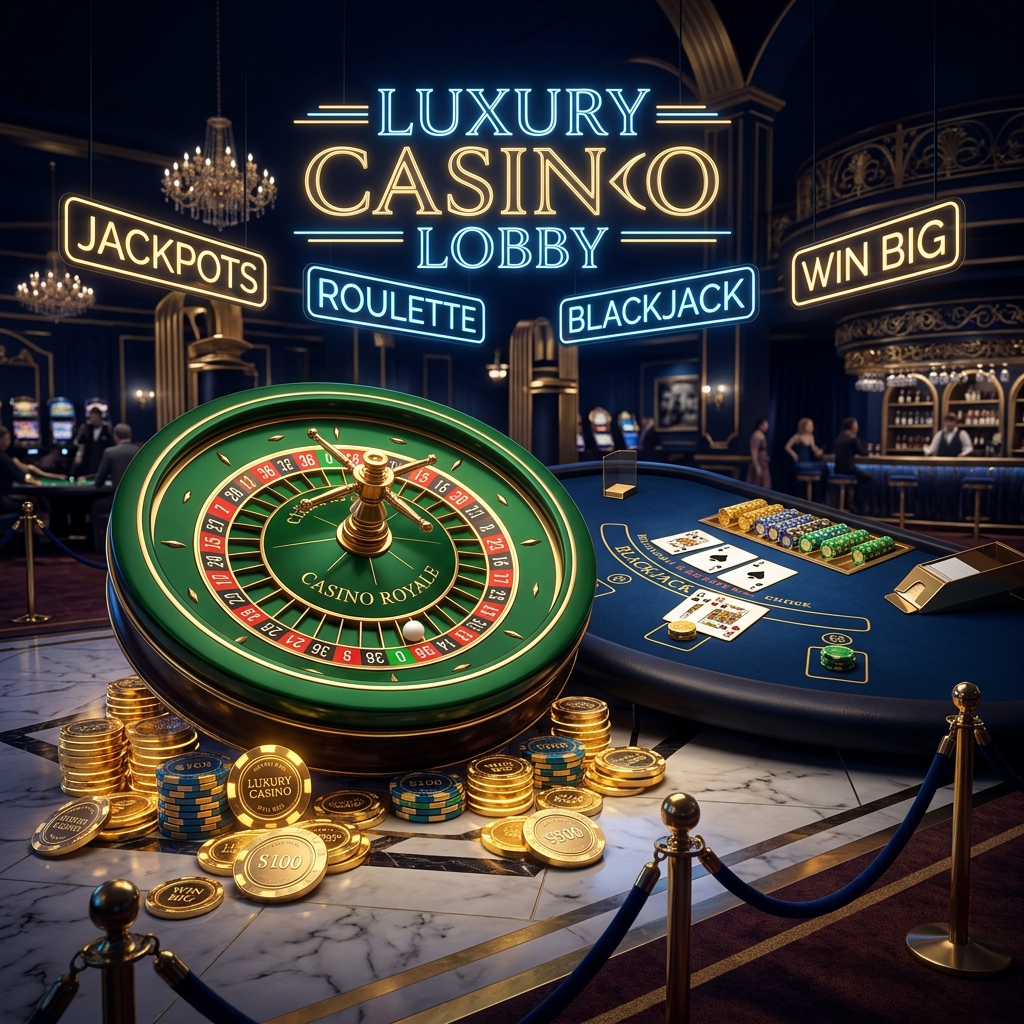 Painel de entretenimento de tipos de jogos com moedas de ouro e roleta luxuosa